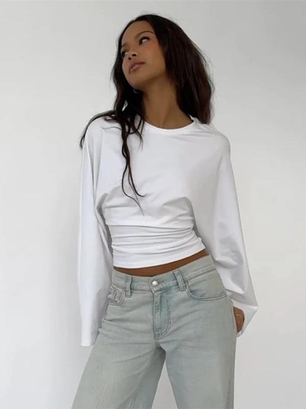 Faionable Loose Long Sve Women's T-irt Casual Pullover Top High Waist round Ne Tee Moisture ng Sweat Absorbent