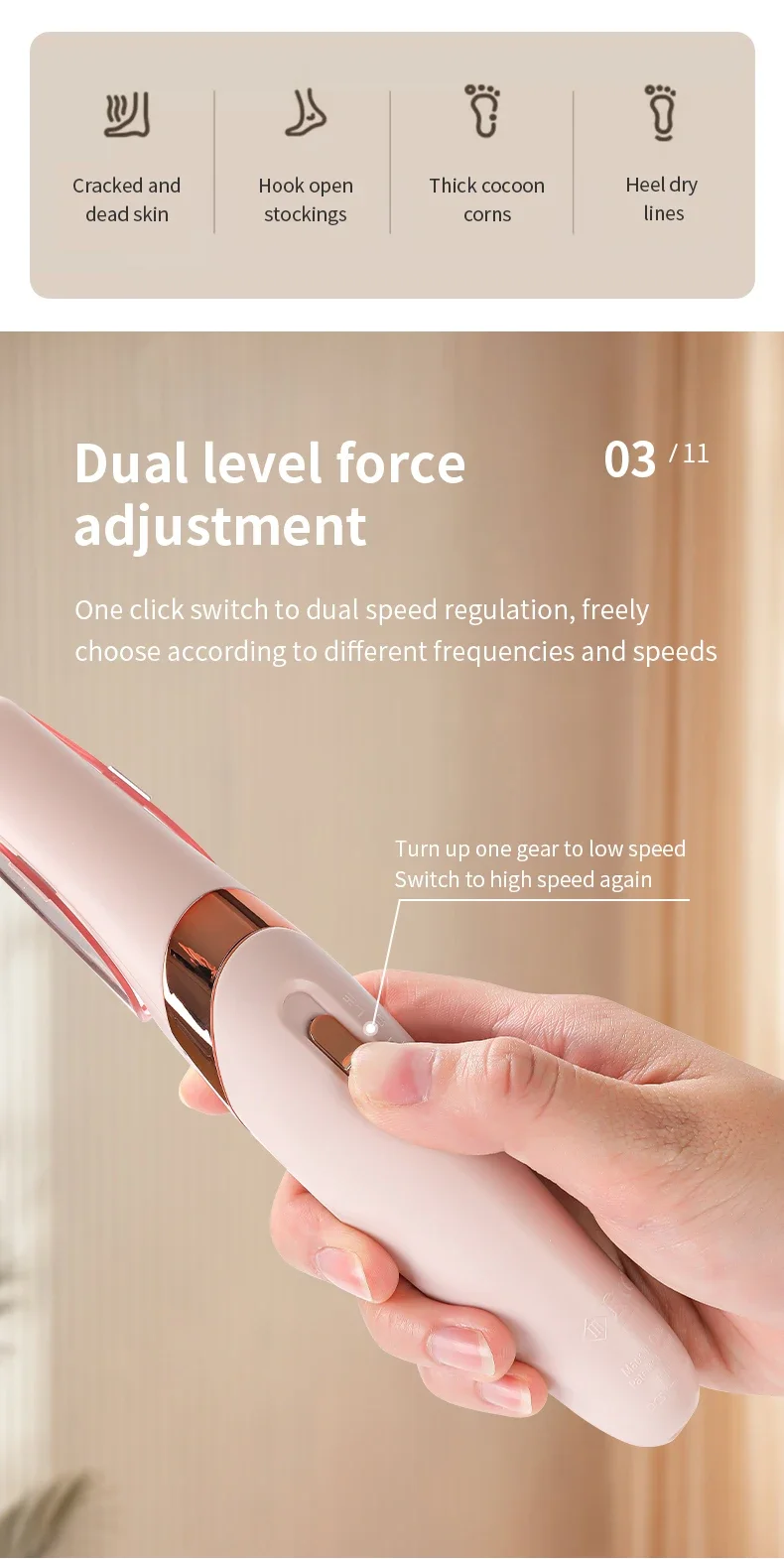 Description Picture 6 of itemRechargeable Electric Foot File Callus Remover Automatic Pedicure Grinder Dead Skin Removal Home Foot Care Beauty Device