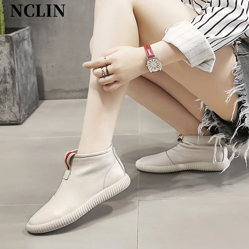 

Spring Split Leather Women's Shoes Thick-soled Round Toe Casual Shoes Women's Vulcanize shoes Women's Sneakers Zapatos Mujer
