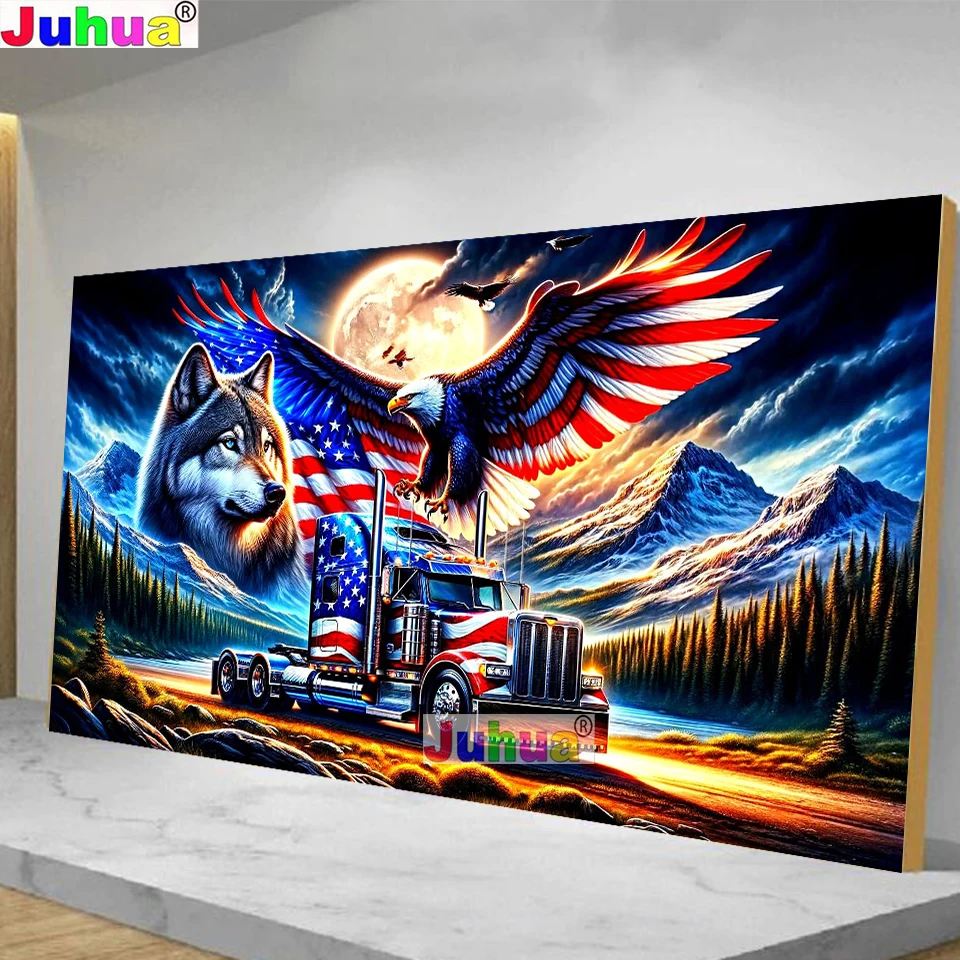 Diamond Painting Diamond Art Painting Kit Diamond Painting Set Aesthetic American Flag Truck Eagle Wolf Diamond Painting Cross Stitch Kit 5D DIY Full Mosaic Embroidery Amazing landscape Decor