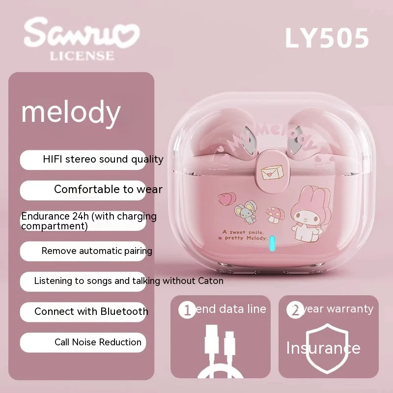 Lindos auriculares inalámbricos Bluetooth con batería de larga duración de Hello Kitty Kuromi My Melody Anime Cartoon Kawaii como regalo para niñas