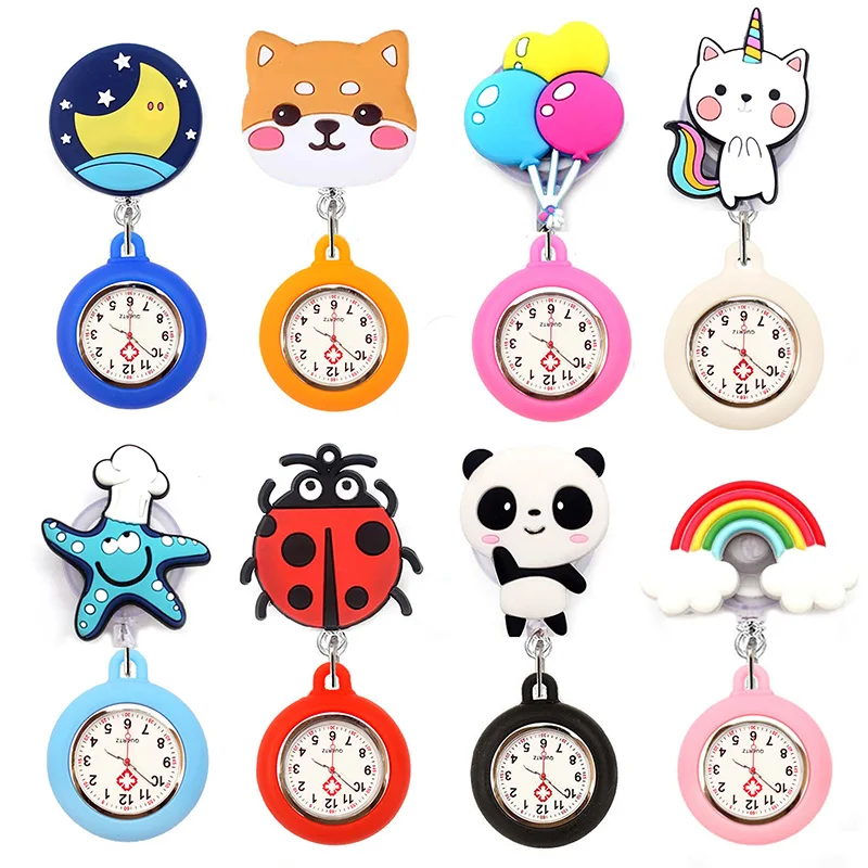 Creative Design Nurse Doctor Students Cute Ladybird Rainbow Office Badge Reel Retractable Digital FOB Pocket Watch