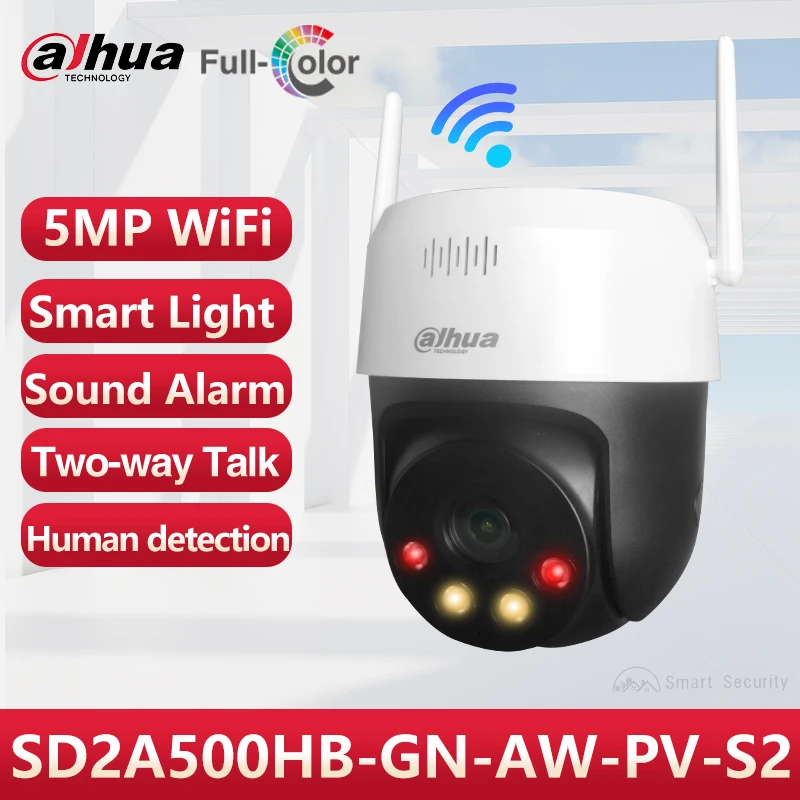 Dahua 5Mp Full Color Pt Camera Smart Sound & Light Alarm Outdoor Mini Ip Camera Rilevamento Umano Conversazione Bidirezionale Sd2A500Hb-Gn-Aw-Pv