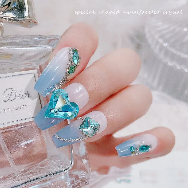 

5Pcs Light Sea Blue Shaped Nail Art Rhinestone Accessories Sharp Bottom Crystal K9 Glass Stone Fashion 3D Fingernail DIY Decorat