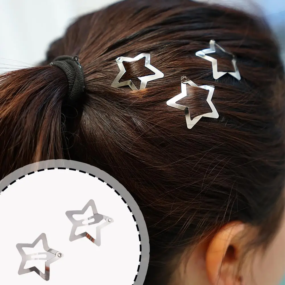 10Pcs Silver Star BB Hairclips Y2K Metal Snap Cute Star Barrettes Side Clip Sweet Cool Women Kids Headdress Hair Accessories