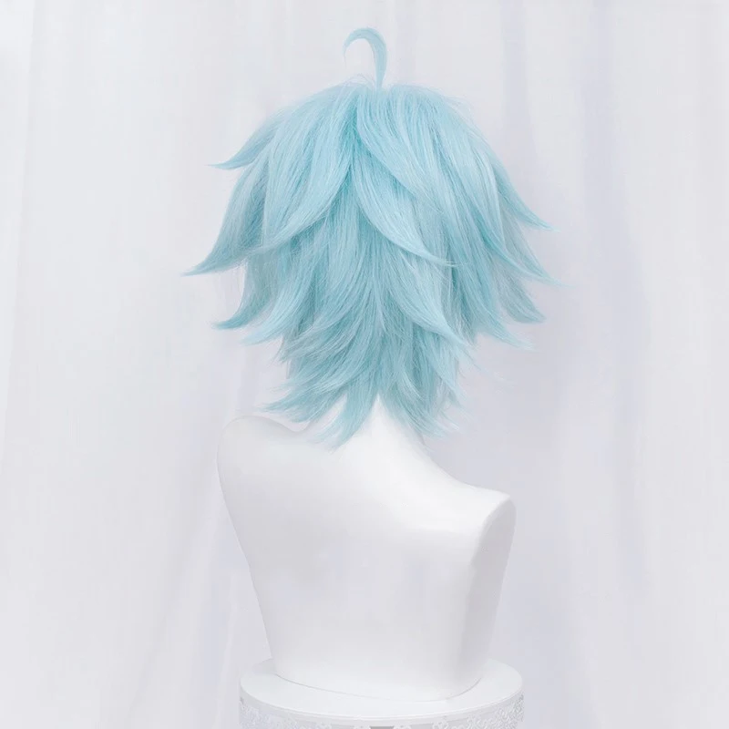 Game Genshin Impact Chongyun Cosplay Wig Chong Yun Light Blue Short Synthetic Hair Halloween Carnival Party Role Pla