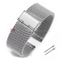 Mesh Milanese Stainless Steel Adjustable Watch Strap - 3mm Thickness Wire, Multiple Width Options - 24mm (Silver)