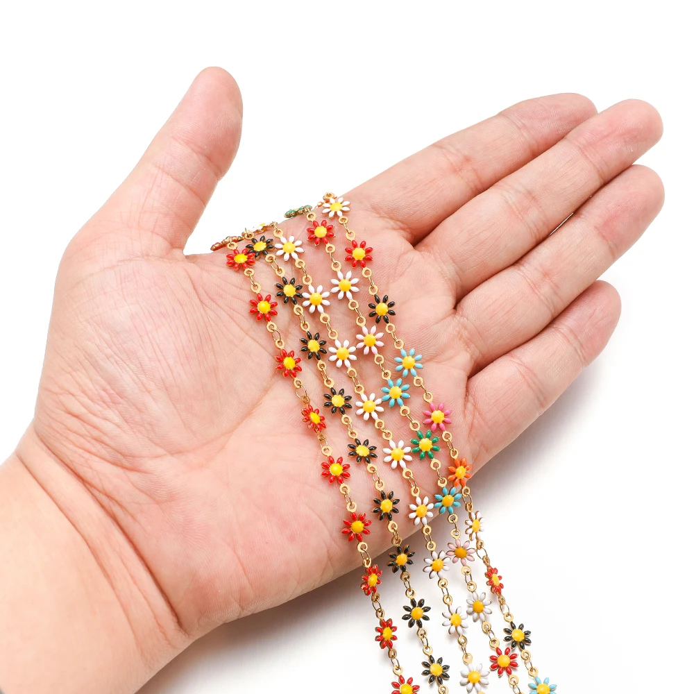 1 미터 스테인레스 스틸 에나멜 꽃 데이지 체인, DIY 쥬얼리 용품 수제 액세서리 목걸이 팔찌 공예품 만들기