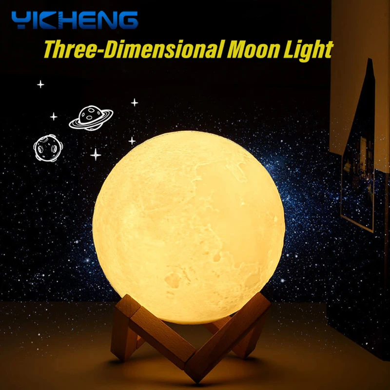 

3D Print Moon Lamp LED Nightlight Dimmable Touch Remote Control USB Charging Desk Lamp Moon Light Kids Creative Gift For Bedroom
