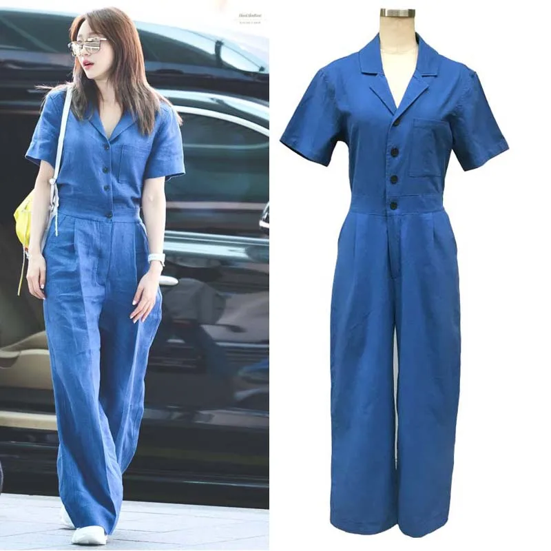 YUSONG Homemade YUTU&MM Vintage  plus size retro Womens Small Coveralls  Military style jumpsuit  Waist  Blue Cotton Rompers