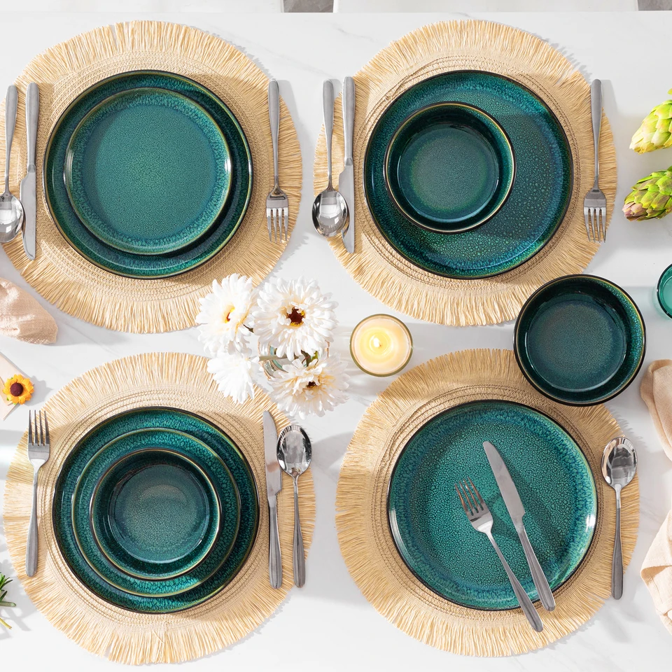 Vancasso Green Reactive Glaze Stoneware Dinnerware Set