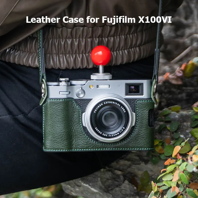 Fujifilm Fujifilm X100VI 용 하프 백 가죽 케이스, 카메라 액세서리 보호 베이스 케이스, 렌즈 커버, 숄더 스트랩