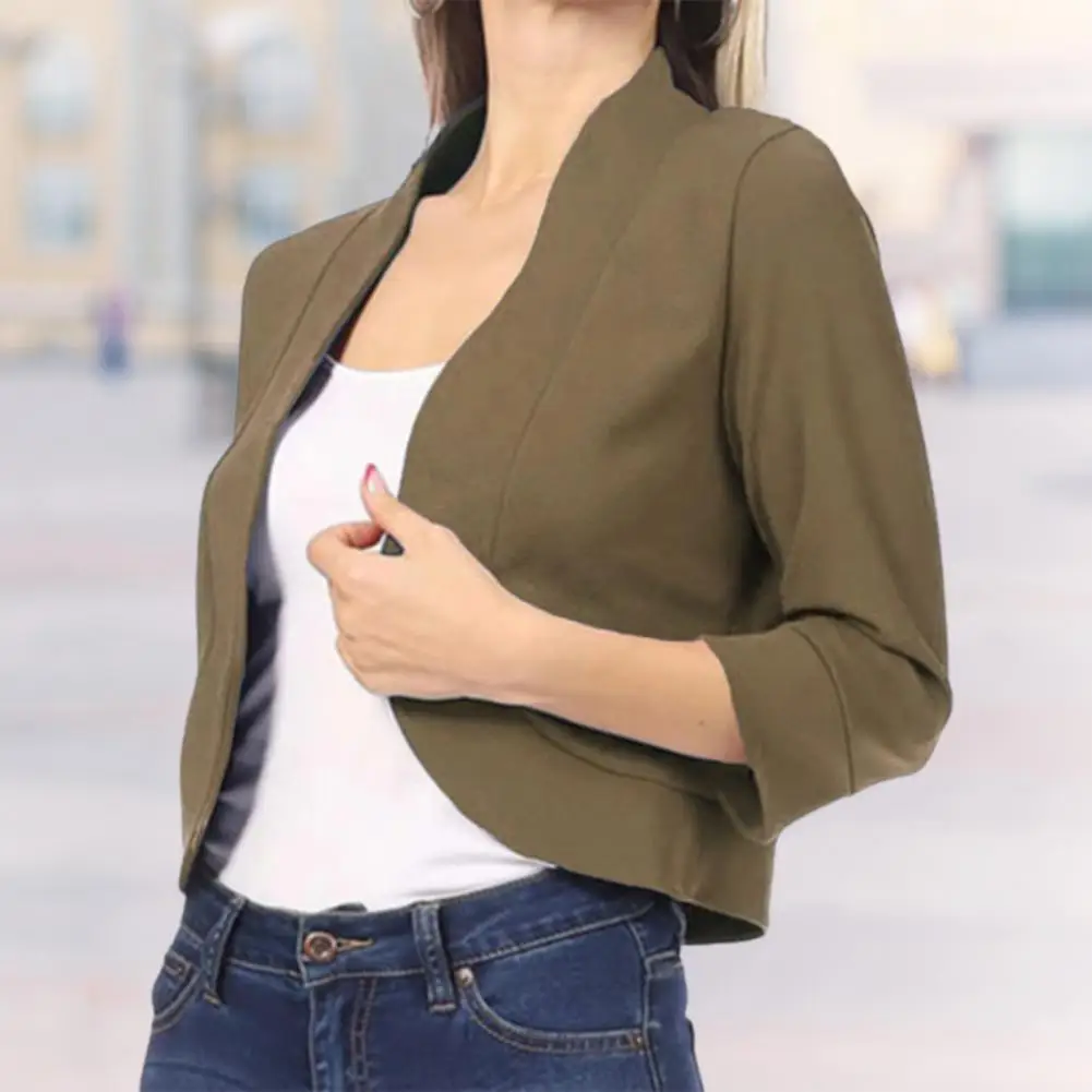 

Solid Color Short Coat Stylish Women's Open Stitch Loose Fit Soft Three Quarter Sleeve Jacket for Spring/fall for Ol Commute