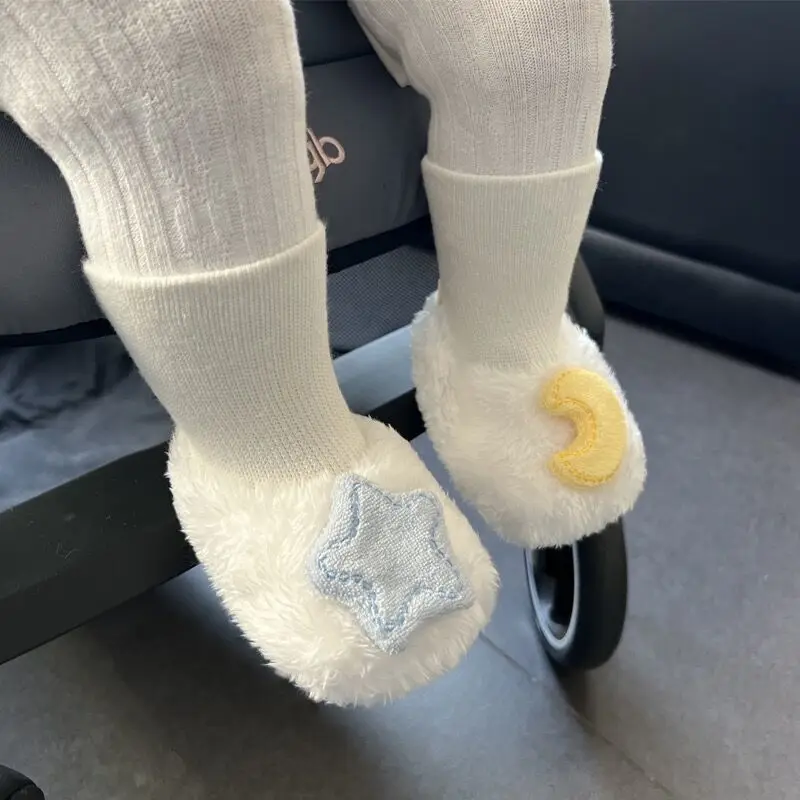 Autumn Winter Newborn Baby First Walker Fleece Warm Sneakers Soft Soled Anti-slip Shoes Toddler Cartoon Floor Socks Kids Boots 3