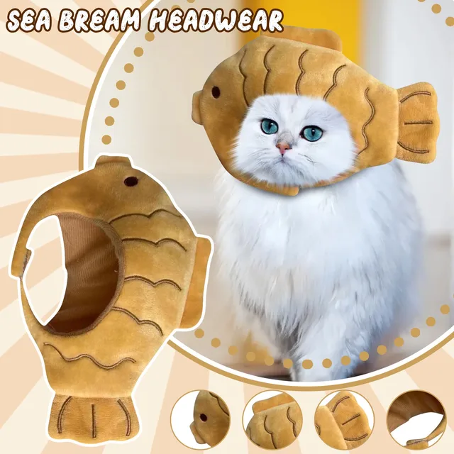 Cartoon Cat Hat Cute Fish Shape Pet Cat Costume Breathable Headdress Hat Cat Pet Headgear Plush Fun Hat Toy Accessories 2