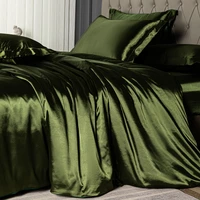 Parure de lit en Satin de haute qualité, housse de couette, simple, Double, Queen, couleur unie, respectueuse de la peau 2