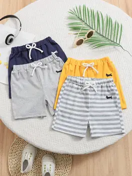 Summer 4-Piece Set Of Shorts For Baby Boys Including Cartoon Striped And Solid-Colored Shorts And Outdoor Casual Shorts 1