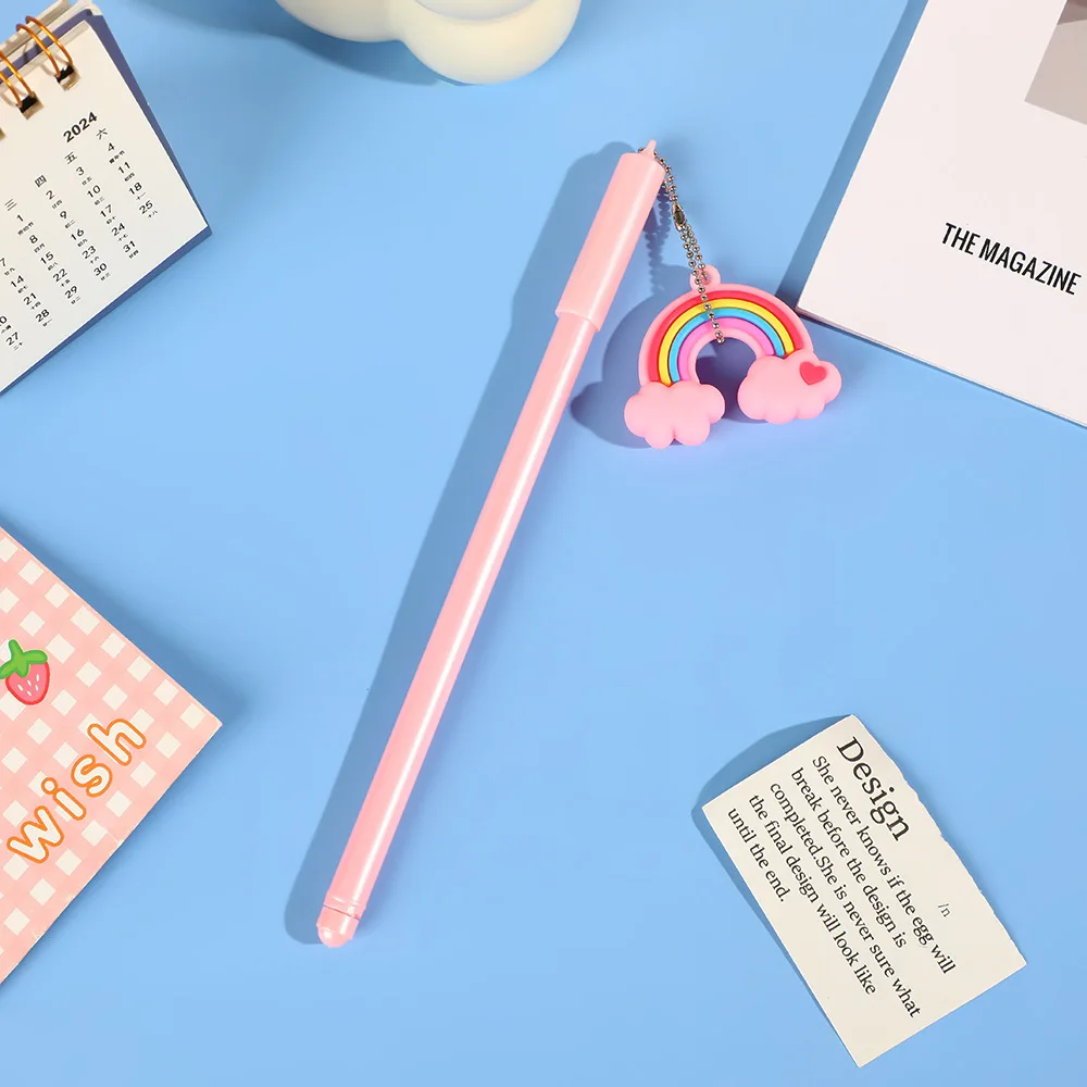 5Pcs/Lot Cute Rainbown Star Moon Sun Pendant Gel Pen 0.5mm Black Ink Cartoon Neutral Pens School Office Supplies Stationery Gift