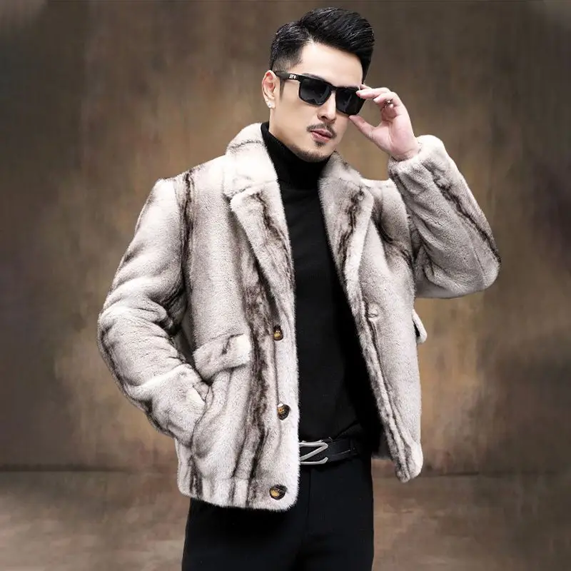 Mens Fur Coat Faux Fur Coat Men Ferret Men's Winter Jacket Tailored Collar Male Coat Imitation Mink Fur Winter Man Coat Luxury
