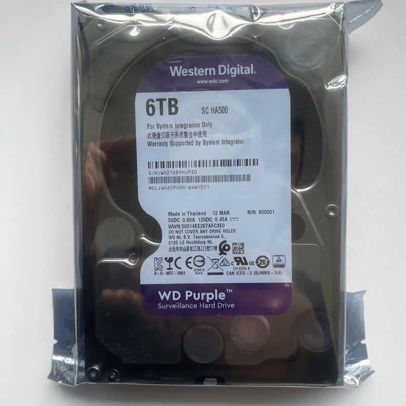 WD Purple 6TB HDD 監視用内蔵ハードドライブディスク 3.5インチ 64MB