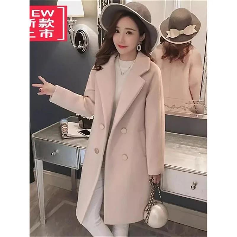 Double Breasted Wool Coat Cotton/Thickened Woolen Coat Women's Long 2024 Autumn/Winter New Korean Loose Quilted Wool Coat Female
