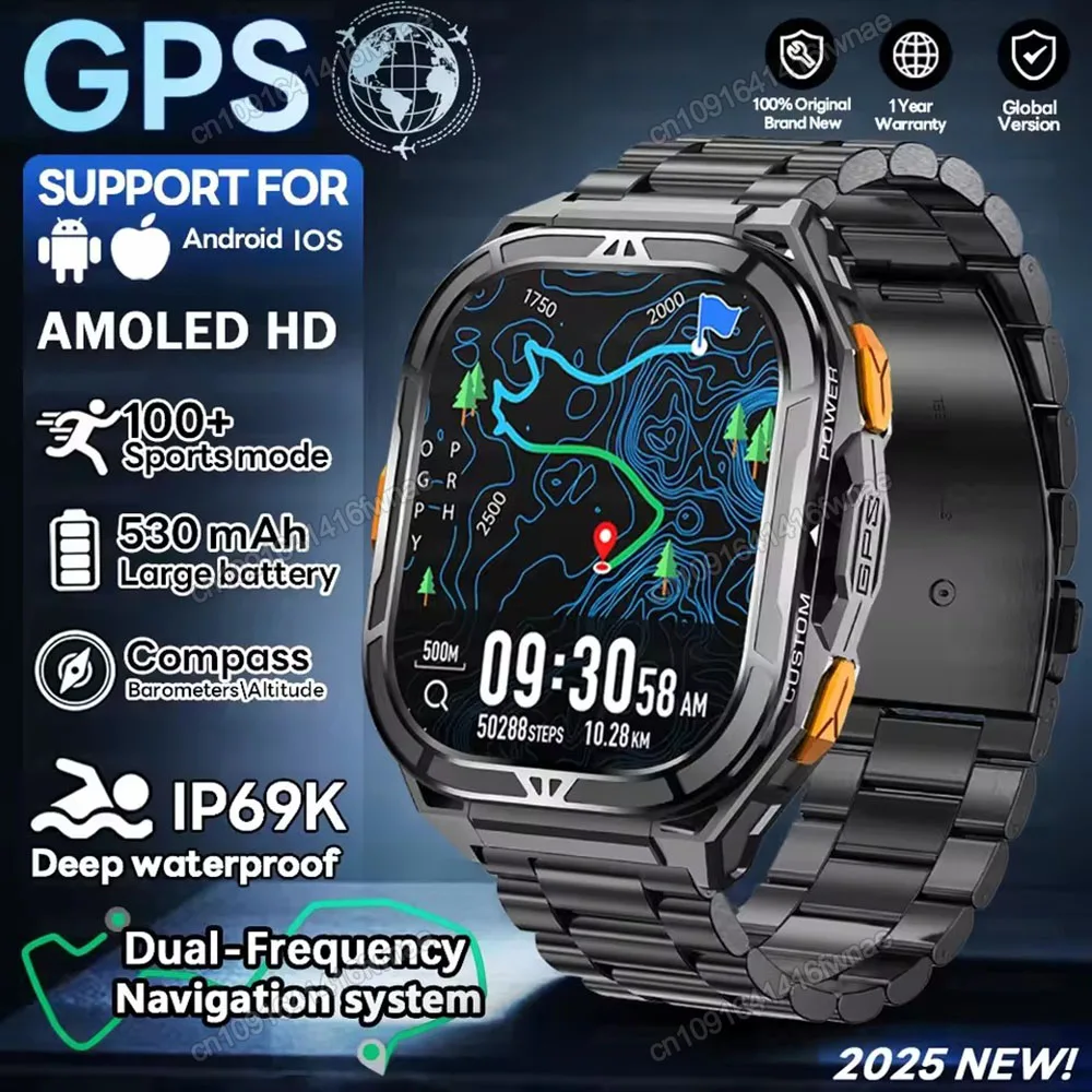สมาร์ทวอทช์กันน้ำ 5ATM พร้อม GPS ดูอัลแบนด์ เข็มทิศสำหรับกีฬา