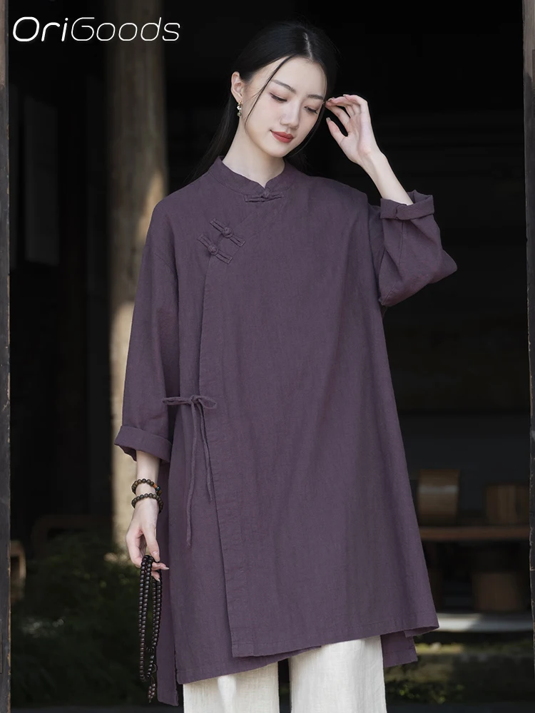 OriGoods 2025 Summer New Long Shirt Women Chinese style Long