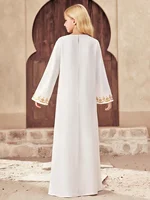Vêtements pour enfants Robe de mode rétro pour fille Article unique Fille Or Floral Impression numérique Dentelle Blanc pur Col en V Petite ouverture Robe pull Jupe longue Convient pour 4-11 ans 2