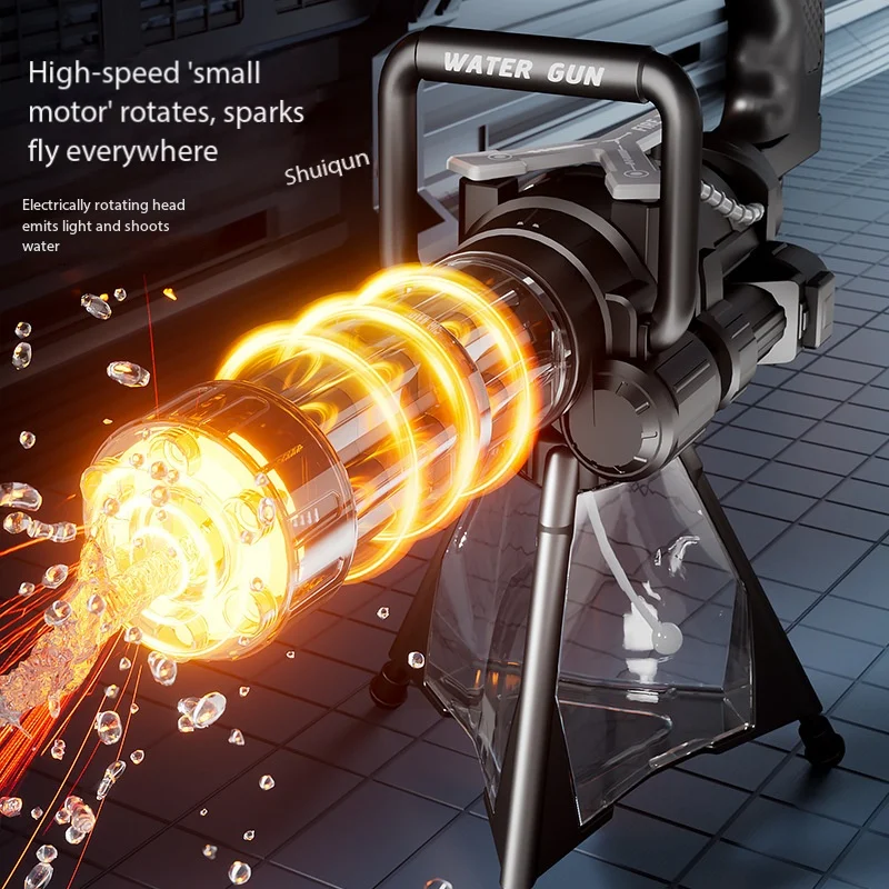 Elektrisch Gatling waterpistool met LED-verlichting, hoge snelheid, continue burst, roterend schietspeelgoed, ideaal voor zomerse buitenactiviteiten, strand en zwembadfeestjes._voghion.com