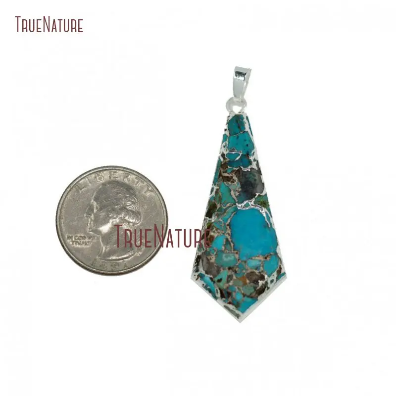 

Tear Drop Mosaic Turquoises Howlite Charm Gold Color Silver Plated Blue Stone Pendant PM28095