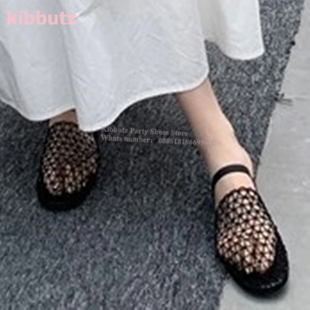 Hollow Single Pumps Round Toe Flat With Genuine Leather Solid Color Black Fashion Elegant Sexy Comfortable Outdoor Women Shoes