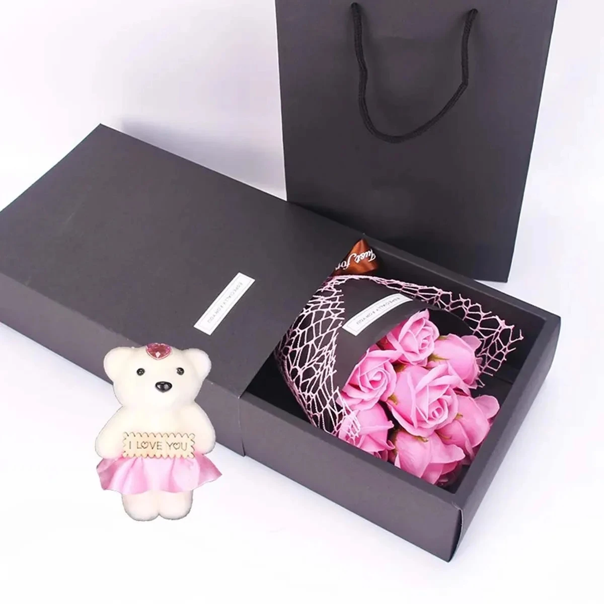 S6b1cab6ef76c4eb1a6807a664452ba845 Valentine's Day Artificial Flowers 7 Rose Soap Bouquet Gift Box Teddy Bear Flower Creative Mother's Day Birthday Gift Home Decor