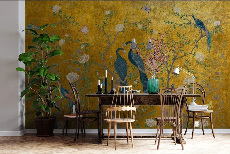 Chinoiserie Bloemen, Kraan Vogels, Wallmural/Schil En Stok Behang Vinyl Behang Behang Kamer| | - AliExpress