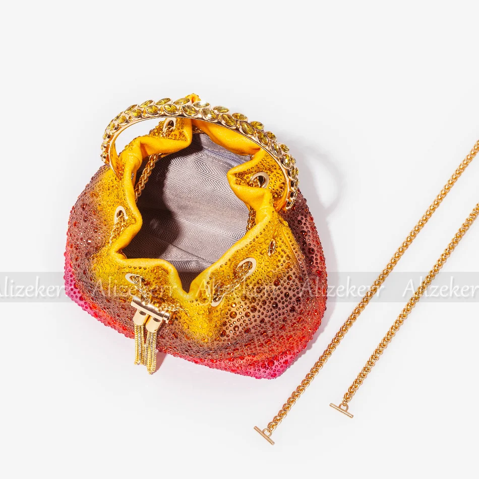 Bucket, Tassel, Diamond, Handbag, Colorful Women's New Round Metal Handle, Crystal Handbag, Bride's Wedding Party, Women