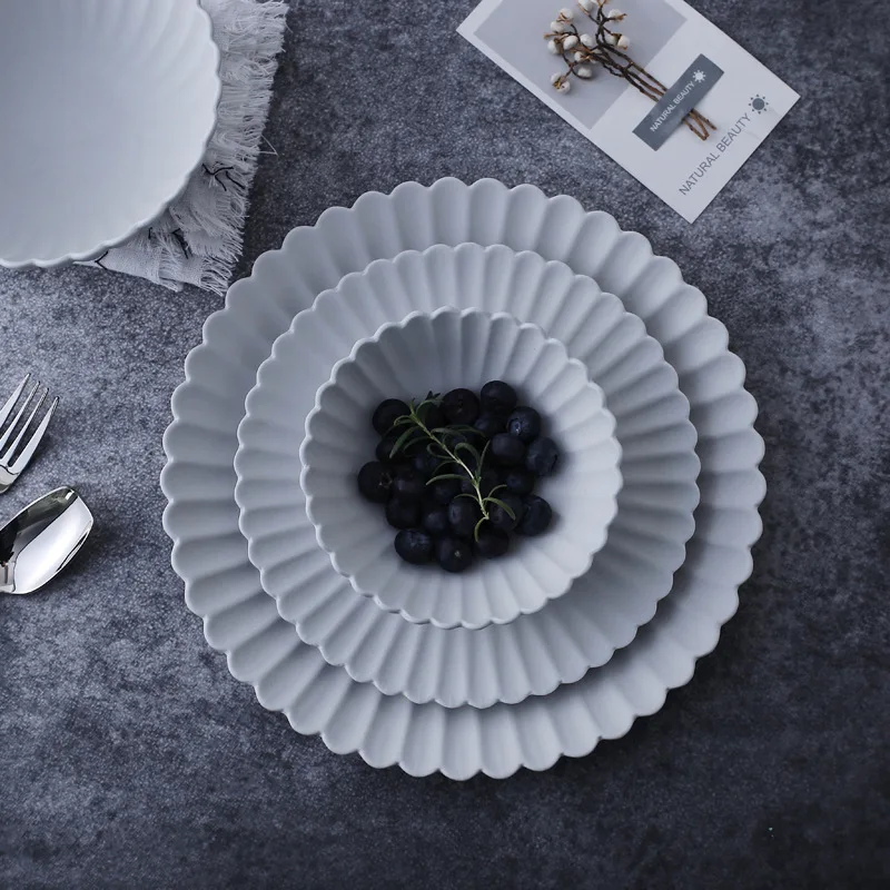 Japanese Style Daisy Dinner Plates and Bowls Sets, Nordic Ceramic Soup Bowl, Dessert Plate, Kitchen Crockery, House Warming Gift
