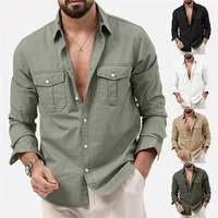 Tactical Cargo Shirts for Men Pockets Long Sleeve Men's Clothing 2025 Trend Loose Casual Chemise Hombre Spring Lapel Tops 1