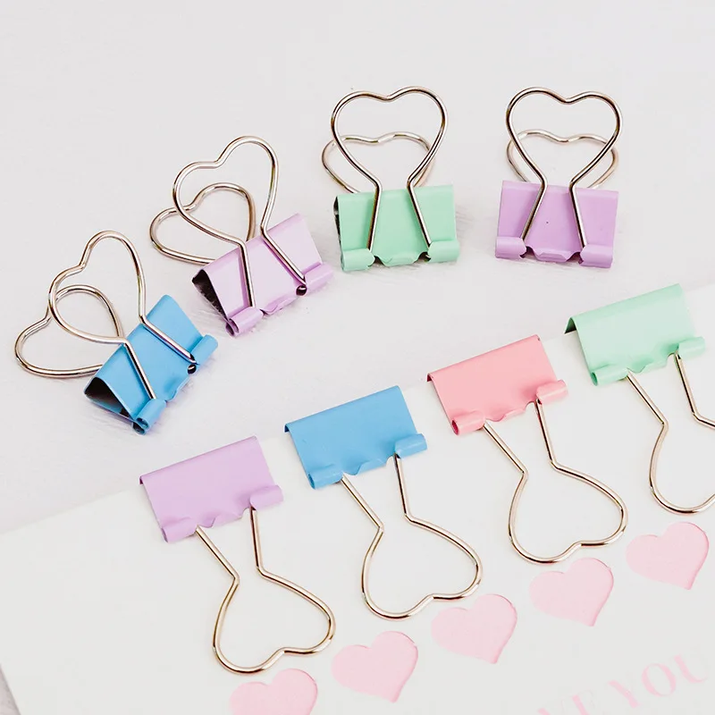 100pcs 하트 핑크 바인더 클립 하트 모양 손잡이 금속 종이 사진 티켓 클립 사무실 학교 및 가정 문구 용품