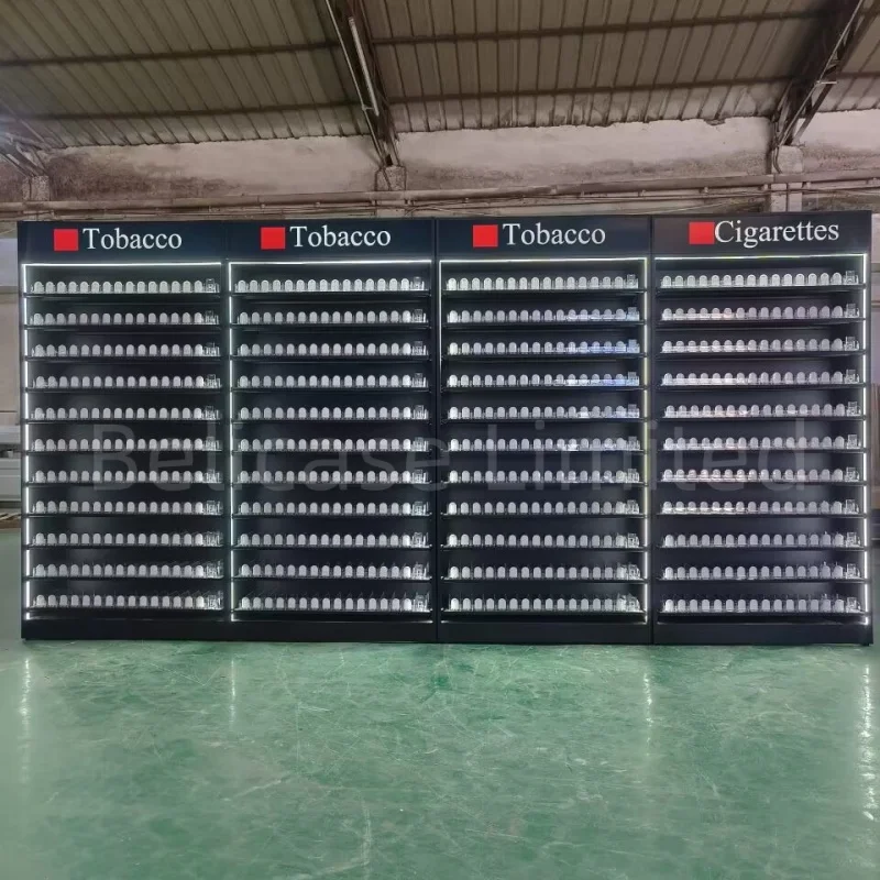 커스텀 담배 선반 디스플레이 스탠드, 담배 가게 피팅, 보관 캐비닛, LED 조명, 상점 라