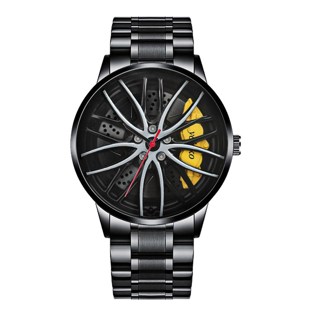 for Men Waterproof Vacuum Plating Strap with Car Wheel Rim Hub Design Sport Automatic Quartz Wristwatch