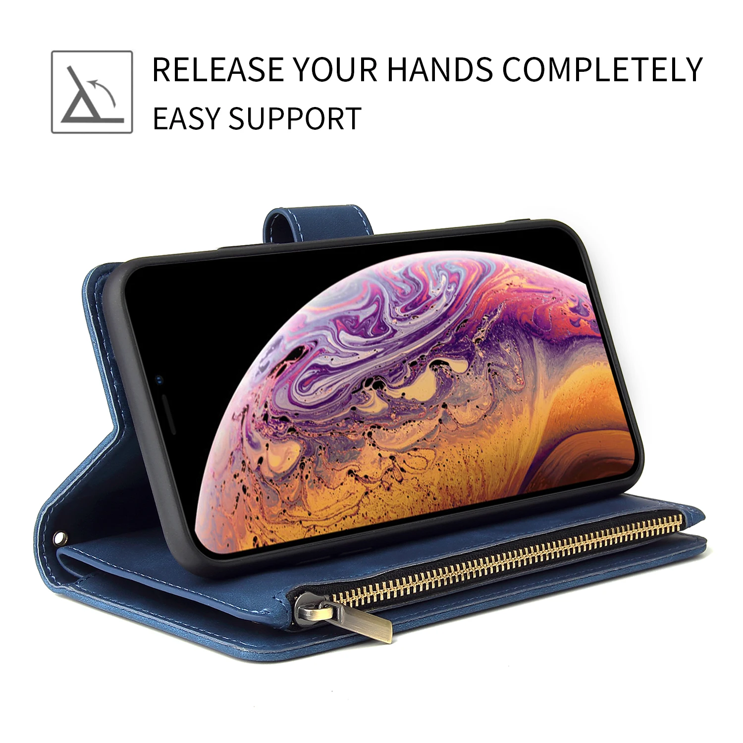 Premium Zipper Wallet Flip Leather Case - Shockproof Card Cover