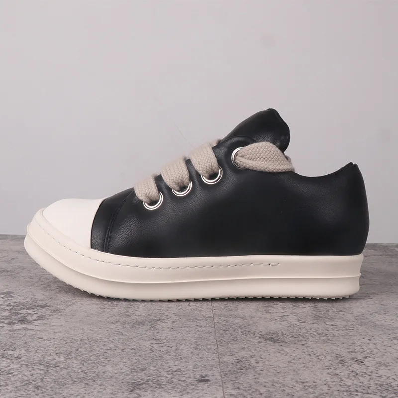 

Men's Casual Shoes Leather Rick Dilate Design Women's Sneakers Jumbo Shoelace Black Shoes for Men