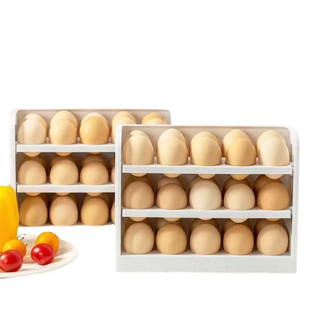 Refrigerator Egg Storage Box Rotating 30 Grid Space-saving Organizer Container Kitchen Desk