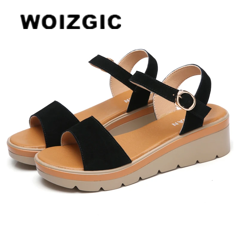 

WOIZGIC Women's Mother Ladies Female Cow Suede Genuine Leather Shoes Sandals Platform Cool Summer Beach Outside High Heel Korean