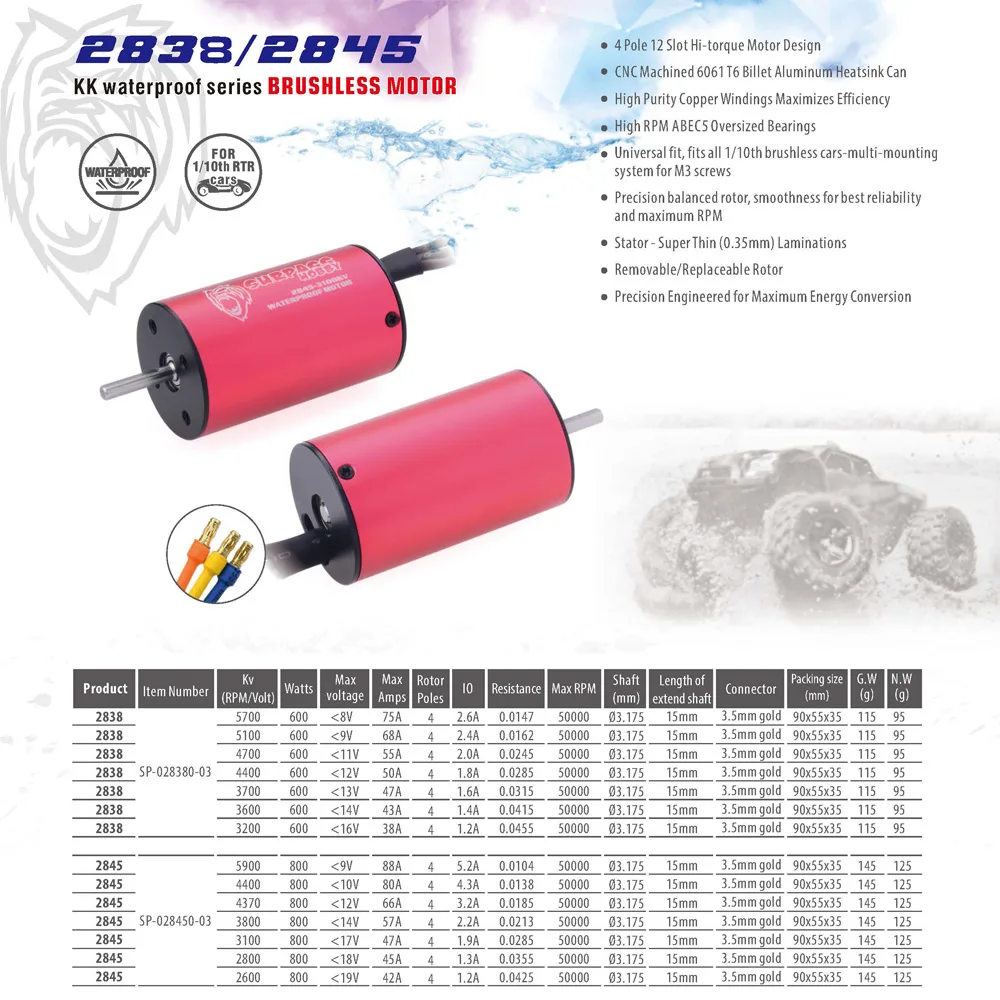 Surpass Hobby 2838 2845 2600KV 5900KV KK Wasserdichter bürstenloser Motor für Wtloys Remo 1/12 1/14 1/16 1/18 RC Auto Boot Zubehör – Detail 9