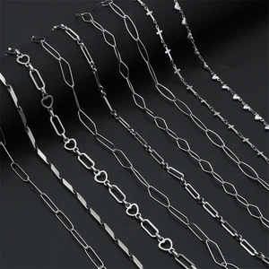 1M Stainless Steel Jewelry Chain Cuban Link Chain Heart Cross Style Basic Punk Chains for Necklace Bracelet DIY Jewelry Making