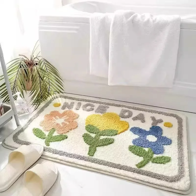 Bathroom floor mat Imitation cashmere absorbent floor mat bathroom door Household plush soft carpet