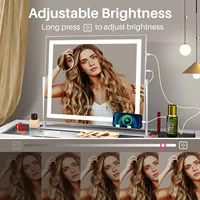 Redlife Vanity Mirror w/ LED Light Strip 22"x19" Makeup Mirror w/ Dimmable Control 10X Magnification USB Phone Holder 2 Speakers 2