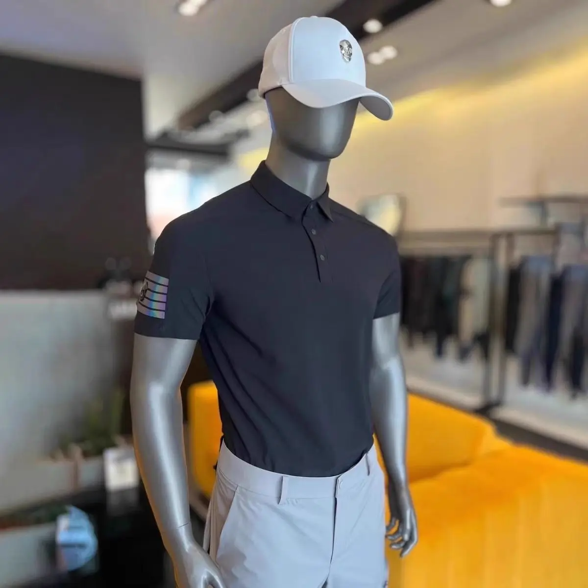 AMAZINGCRE New Men's Golf Simple Lapel Short-sleeved T-shirt Quick-drying Breathable Elastic Versatile Sports Top