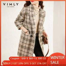 VIMLY Lange Jacke Für Frauen 2021 Winter Warm Woolen Mantel Vintage Dicken Jacken Elegante Revers Femme Plaid Mantel V0668