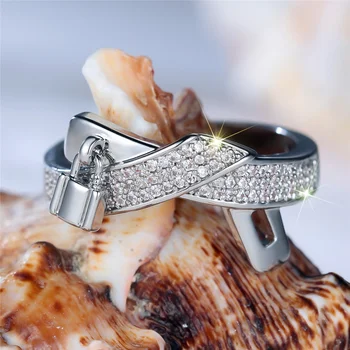 Female Cute White Zircon Stone Silver Color Wedding Jewelry Promise Love Engagement Rings For Women